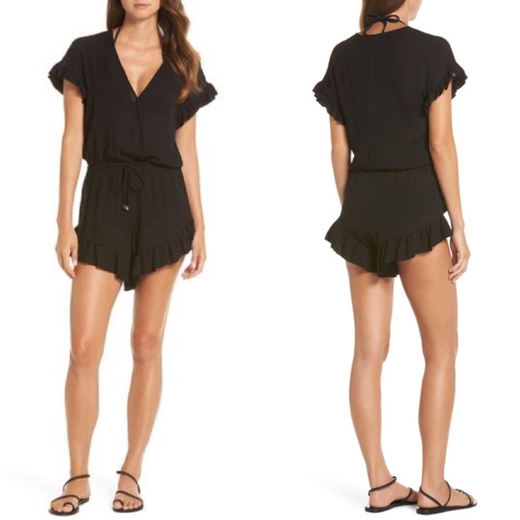 Ruffle Sleeve Cover-up Romper In Black- Small